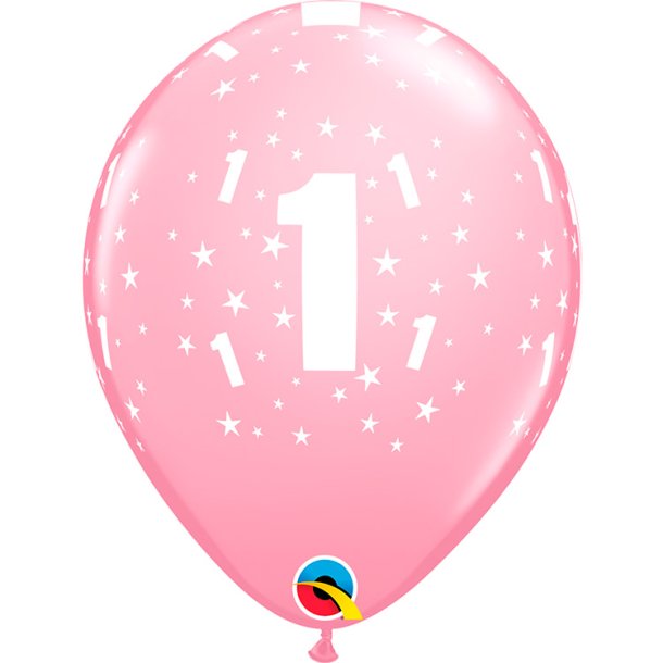 '1' og Stjerner Latex Balloner - Lyserd / 6 stk. 