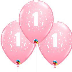 '1' og Stjerner Latex Balloner - Lyserd / 6 stk. 