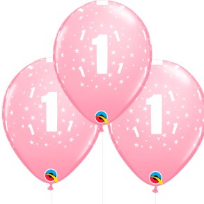 '1' og Stjerner Latex Balloner - Lyserd / 6 stk. 