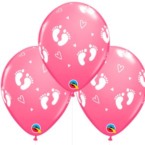 Babyfdder og Hjerter Latex Balloner - Rose / 6 stk. 