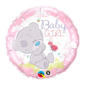 Rund Folieballon 46 cm. / Baby Girl Bamse 