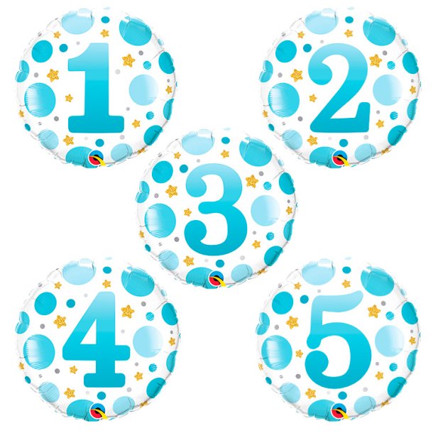 Rund Folieballon m/ Tal Blue Dots 46 cm.