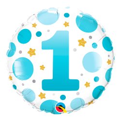 Rund Folieballon m/ Tal Blue Dots 46 cm.