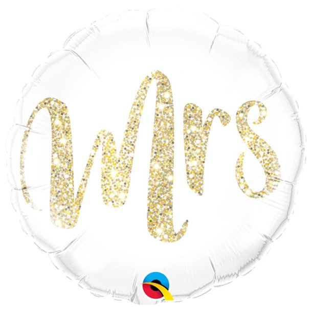 Rund "Mrs" Guld Glitter Folieballon 46 cm.
