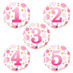 Rund Folieballon m/ Tal Pink Dots 46 cm.