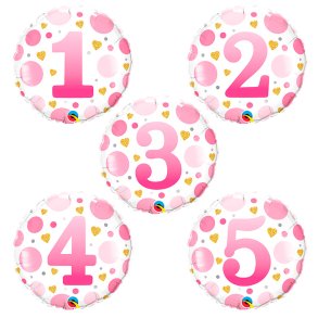 Rund Folieballon m/ Tal Pink Dots 46 cm.