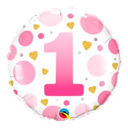 Rund Folieballon m/ Tal Pink Dots 46 cm.