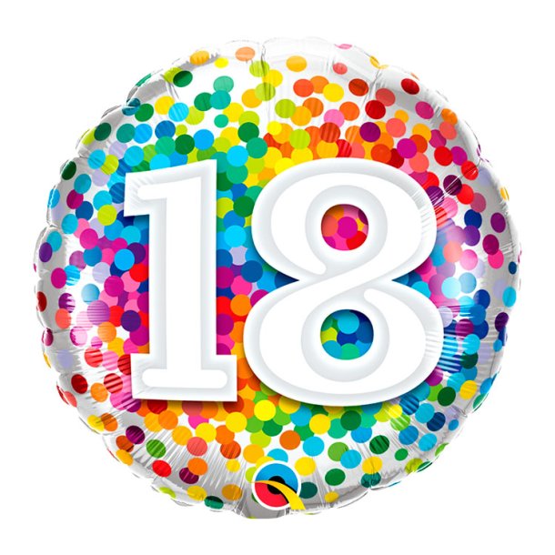 Rund Folieballon m/ Tal Regnbue Konfetti 46 cm.