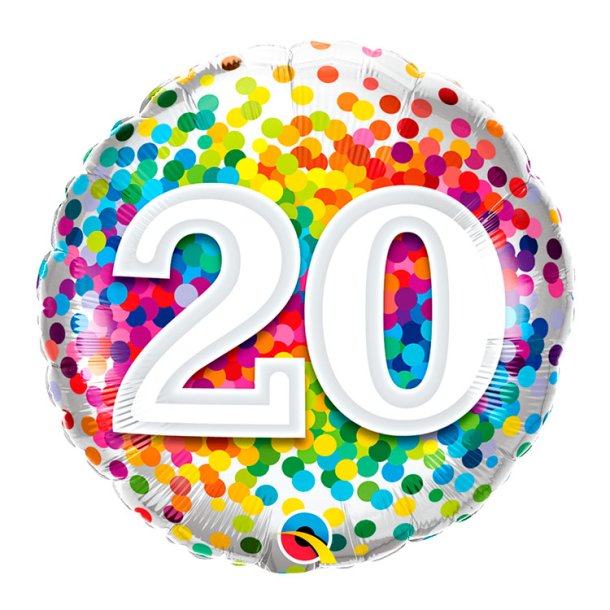 Rund Folieballon m/ Tal Regnbue Konfetti 46 cm.