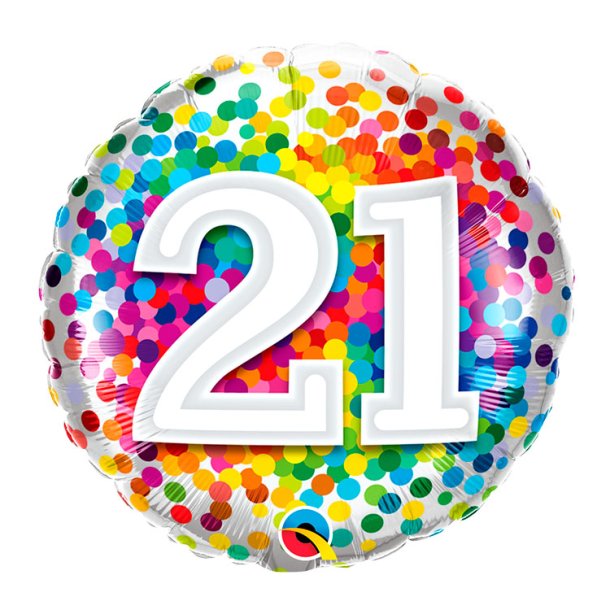 Rund Folieballon m/ Tal Regnbue Konfetti 46 cm.