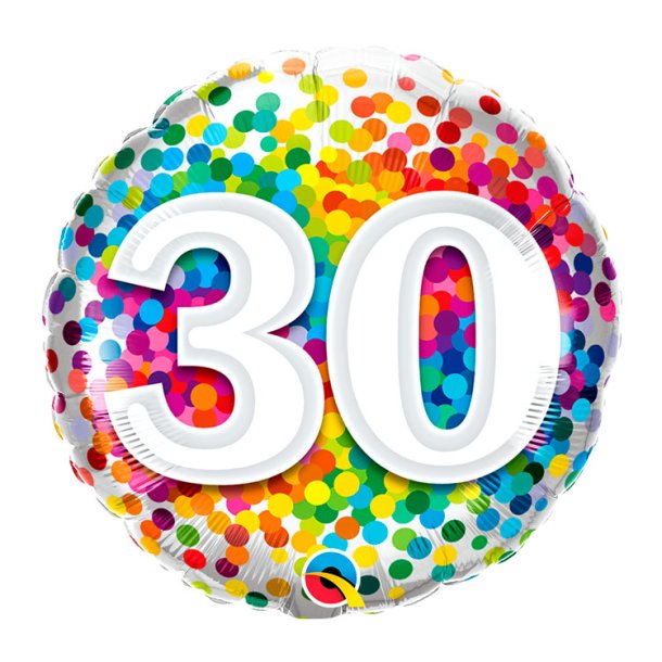 Rund Folieballon m/ Tal Regnbue Konfetti 46 cm.