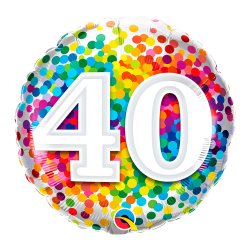 Rund Folieballon m/ Tal Regnbue Konfetti 46 cm.