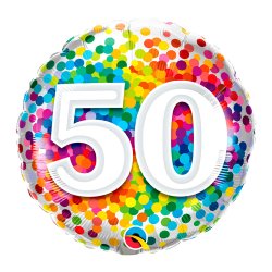 Rund Folieballon m/ Tal Regnbue Konfetti 46 cm.