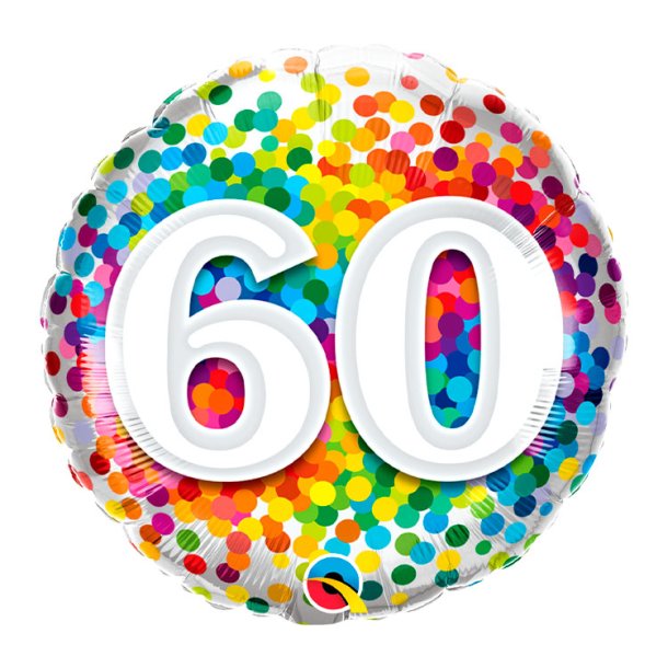 Rund Folieballon m/ Tal Regnbue Konfetti 46 cm.