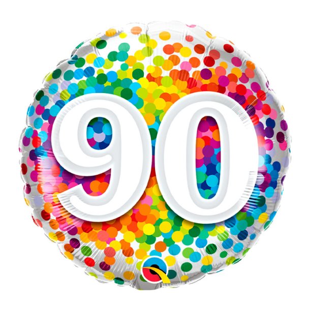 Rund Folieballon m/ Tal Regnbue Konfetti 46 cm.