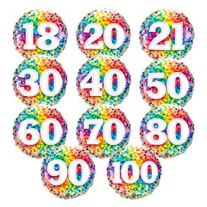 Rund Folieballon m/ Tal Regnbue Konfetti 46 cm.