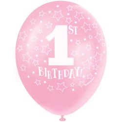 Latex Ballon '1st Birthday'  Rosa / 5 stk. 