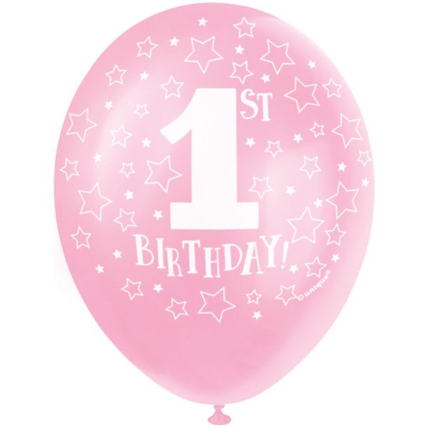 Latex Ballon '1st Birthday'  Rosa / 5 stk. 