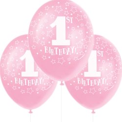 Latex Ballon '1st Birthday'  Rosa / 5 stk. 