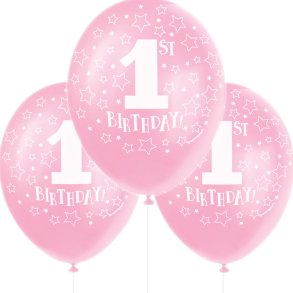 Latex Ballon '1st Birthday'  Rosa / 5 stk. 