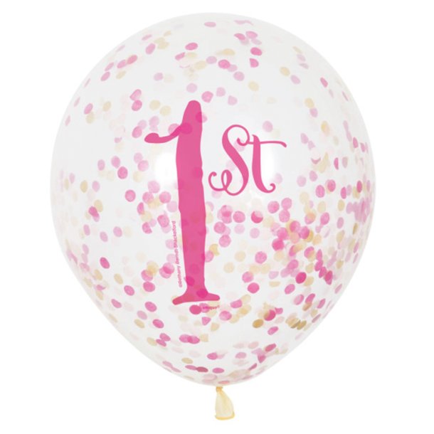 Konfettiballoner  '1st Birthday ' Pink / 6 stk. 