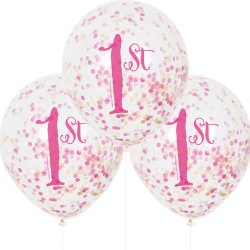 Konfettiballoner  '1st Birthday ' Pink / 6 stk. 