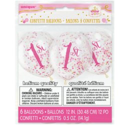Konfettiballoner  '1st Birthday ' Pink / 6 stk. 