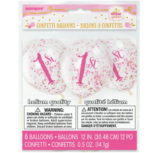 Konfettiballoner  '1st Birthday ' Pink / 6 stk. 