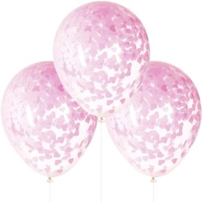 Konfettiballoner  Lyserde Hjerter / 5 stk. 