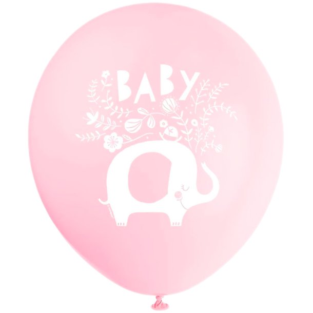 Pink Elephant Latex Balloner - Lyserd / 8 stk. 