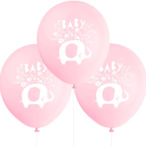 Pink Elephant Latex Balloner - Lyserd / 8 stk. 