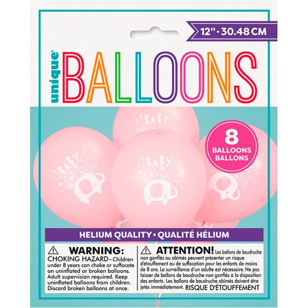Pink Elephant Latex Balloner - Lyserd / 8 stk. 
