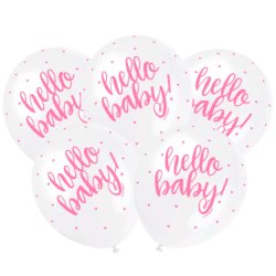 "Hello Baby!" Latex Balloner - Lyserd / 5 stk. 
