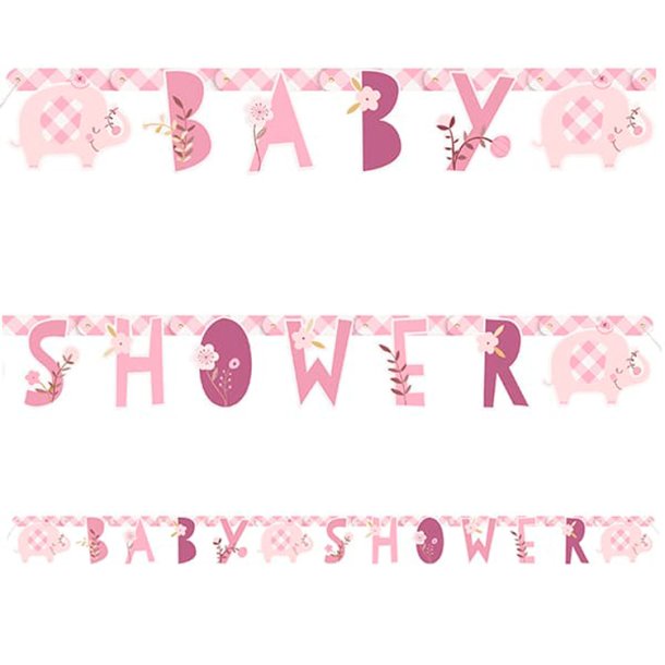Pink Floral Elephant "Baby Shower" Banner