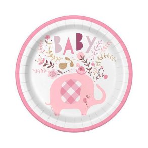 Pink Floral Elephant - Tallerkner 22 cm. / 8 stk. 