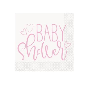 Pink Hearts Baby Shower - Servietter / 16 stk. 