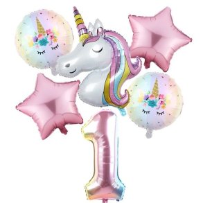 Foliebuket 6 Stk. M. Tal/ Unicorn 82 cm.
