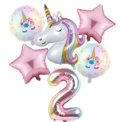 Foliebuket 6 Stk. M. Tal/ Unicorn 82 cm.