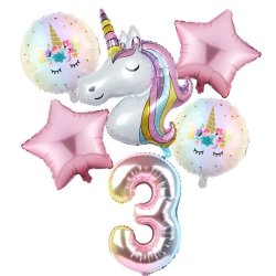 Foliebuket 6 Stk. M. Tal/ Unicorn 82 cm.
