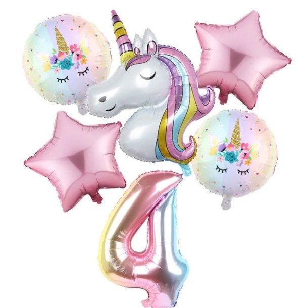 Foliebuket 6 Stk. M. Tal/ Unicorn 82 cm.