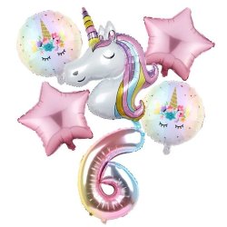 Foliebuket 6 Stk. M. Tal/ Unicorn 82 cm.