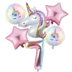 Foliebuket 6 Stk. M. Tal/ Unicorn 82 cm.