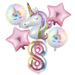 Foliebuket 6 Stk. M. Tal/ Unicorn 82 cm.