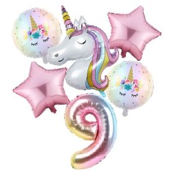 Foliebuket 6 Stk. M. Tal/ Unicorn 82 cm.